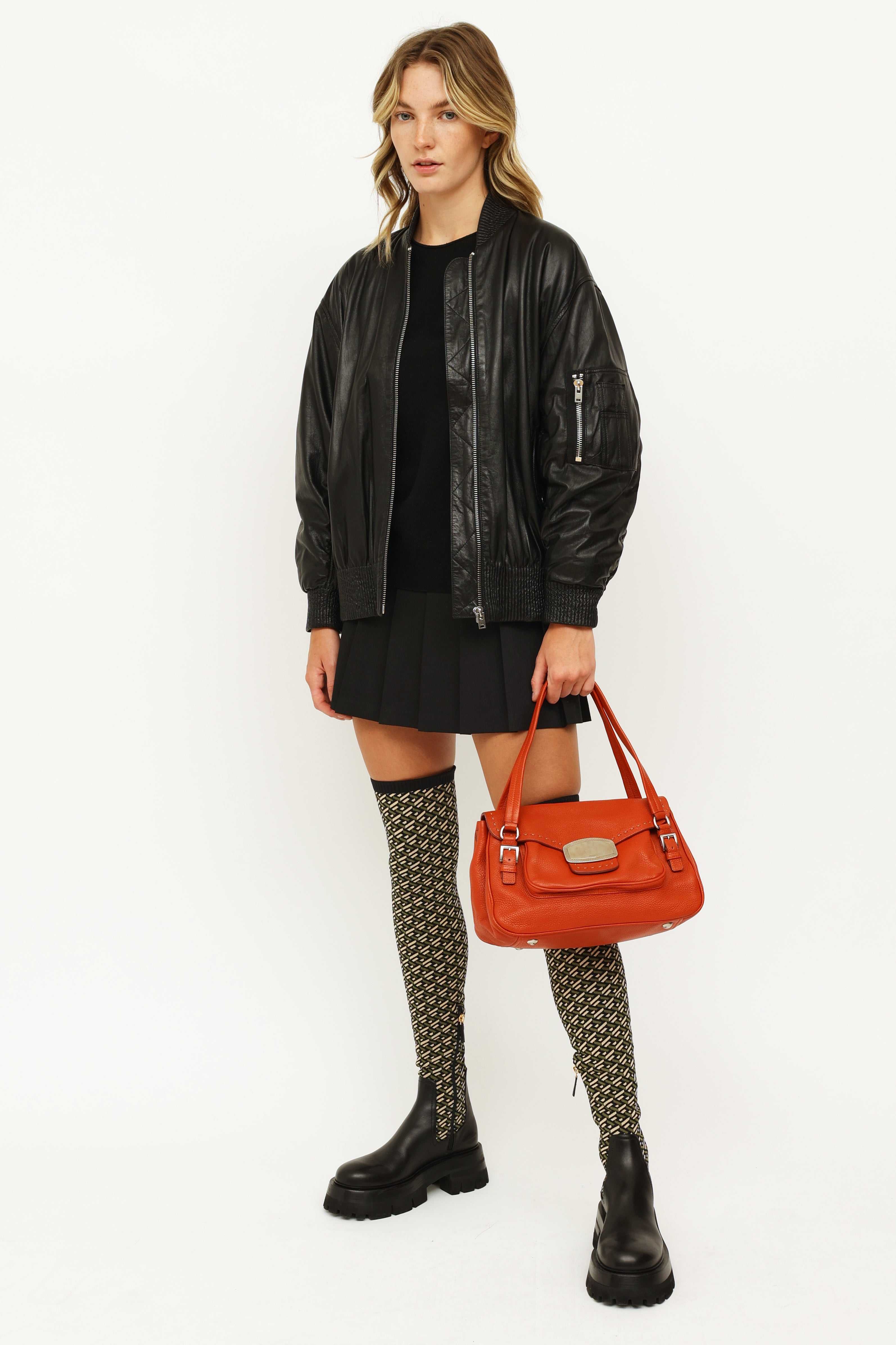 Prada, Orange Leather Shoulder Bag
