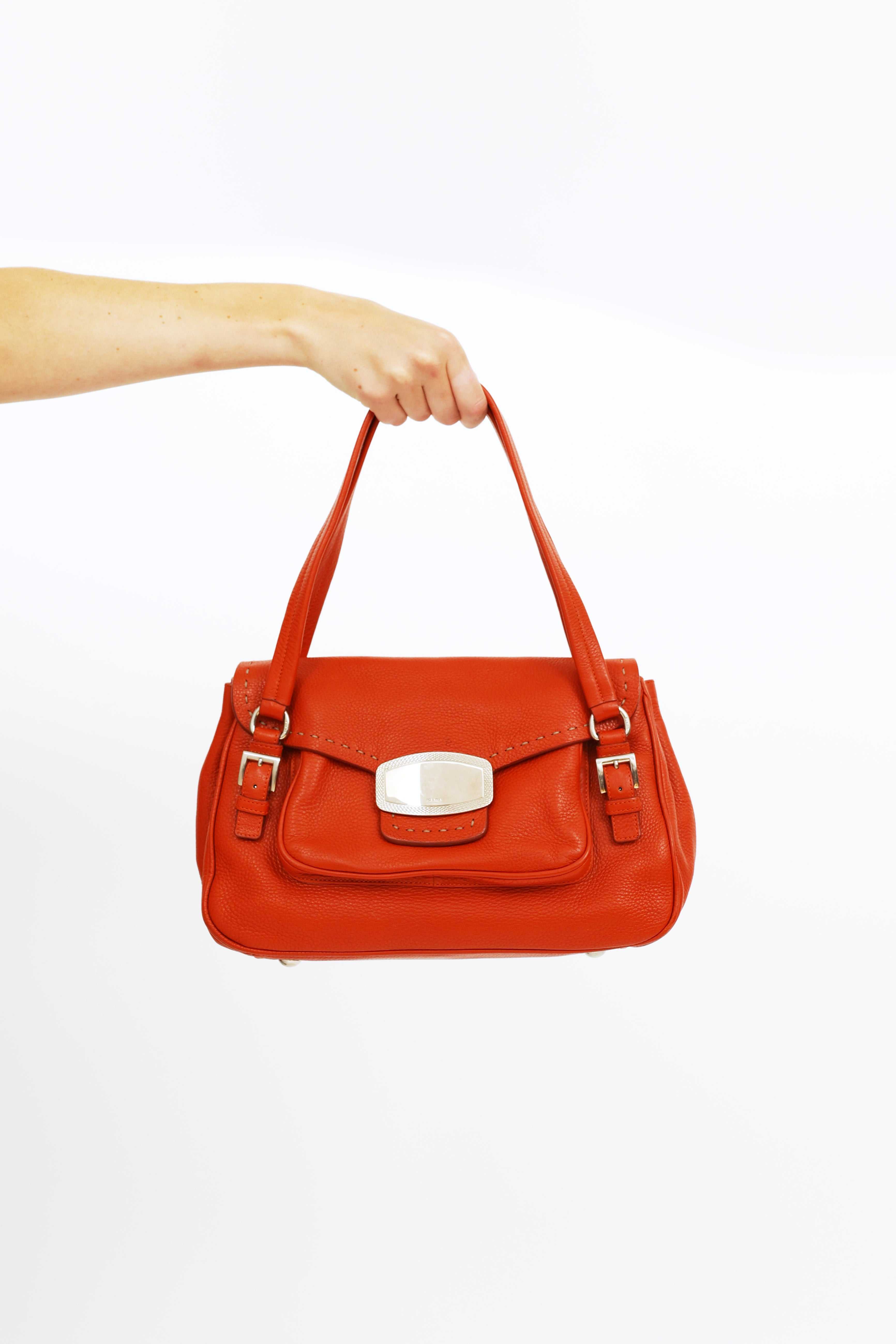 Prada, Orange Leather Shoulder Bag