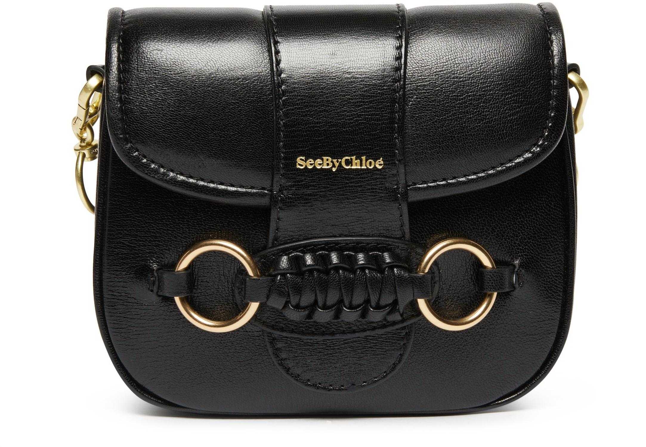 2244.0, Saddie Gold Tone Logo Foldover Top Leather Shoulder Handbag In Black